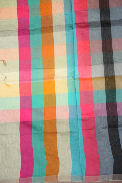 Checkered Cotton Saree - Beige