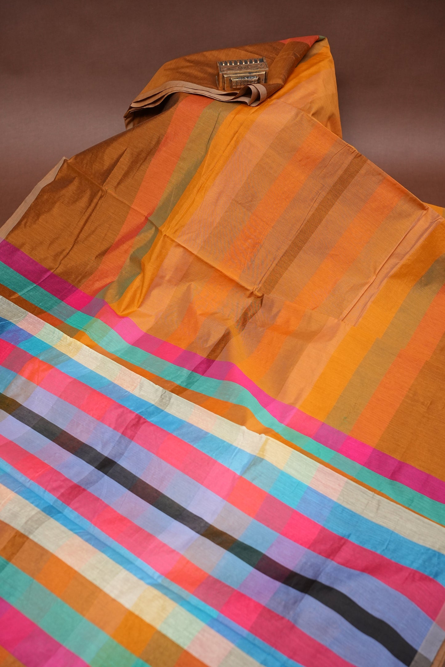 Checkered Cotton Saree - Mustard Yellow