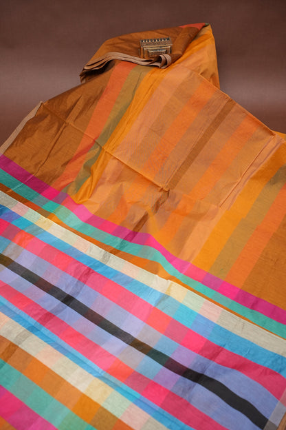 Checkered Cotton Saree - Mustard Yellow