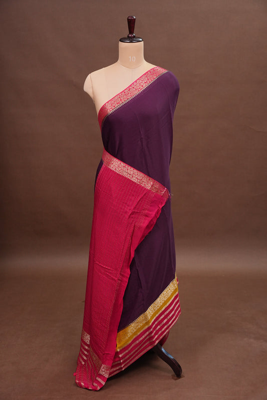 Georgette Crepe Sarees - Deep Brinjal Purple