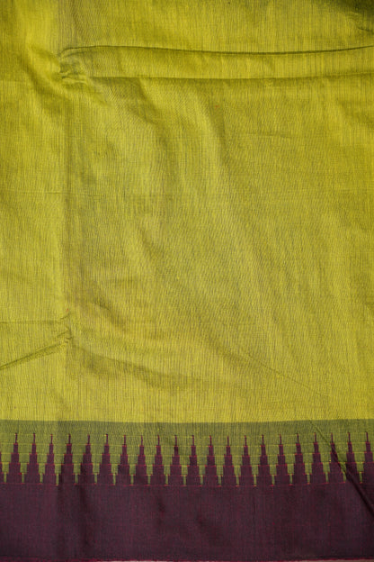 Temple Border Silk Cotton Saree - Green and Maroon