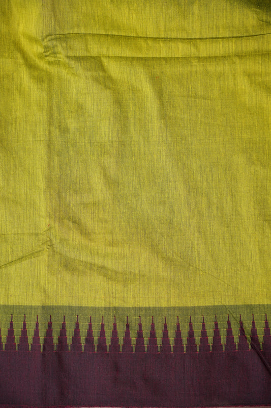 Temple Border Silk Cotton Saree - Green and Maroon