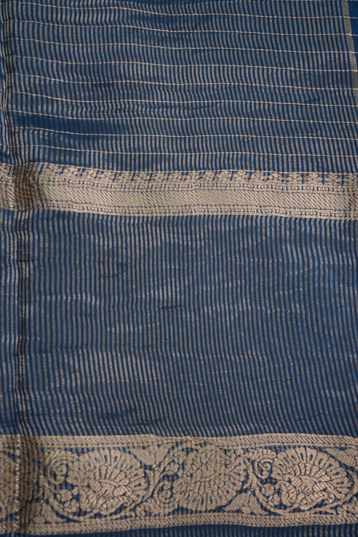 Crepe Silk Saree with Embroidered Border - Peacock Blue