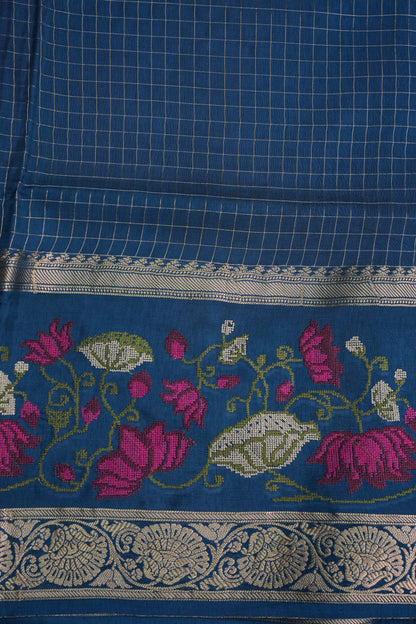Crepe Silk Saree with Embroidered Border - Peacock Blue
