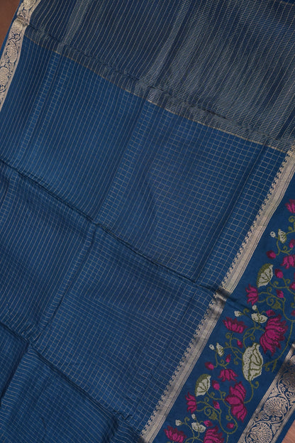 Crepe Silk Saree with Embroidered Border - Peacock Blue