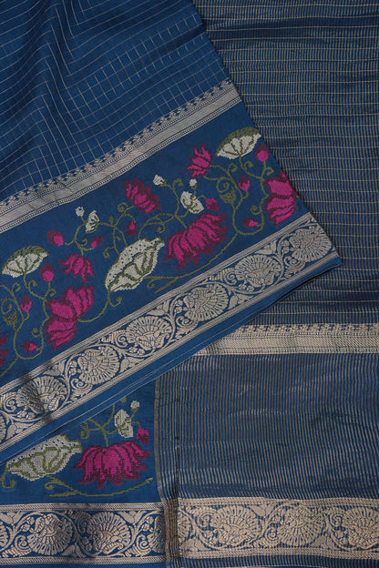 Crepe Silk Saree with Embroidered Border - Peacock Blue