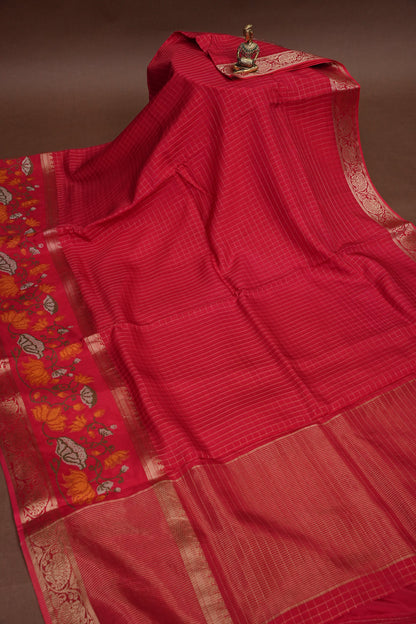 Crepe Silk Saree with Embroidered Border - Red