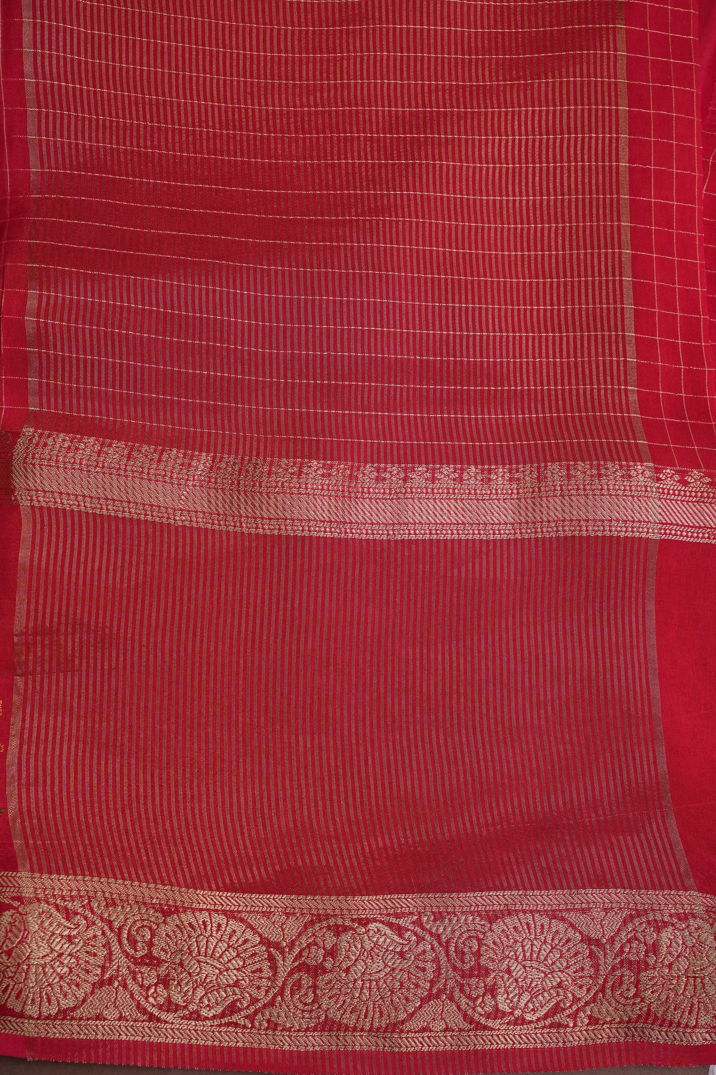 Crepe Silk Saree with Embroidered Border - Red