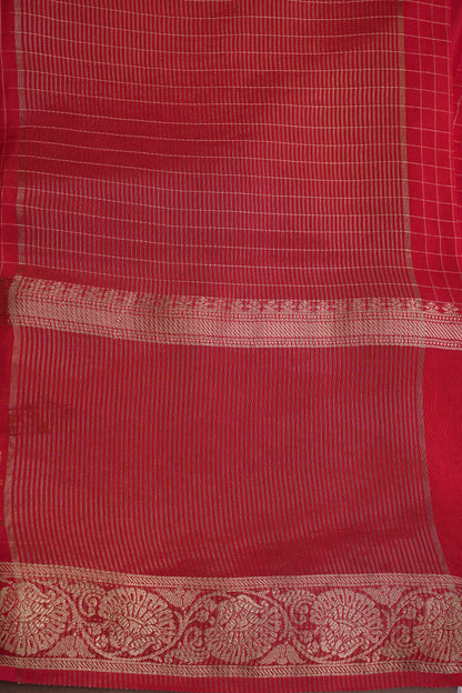 Crepe Silk Saree with Embroidered Border - Red
