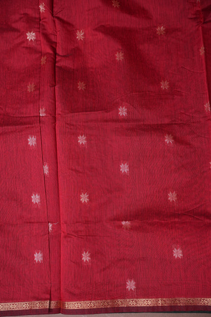 Maheshwari Silk Cotton Saree - Bottle Green & Red