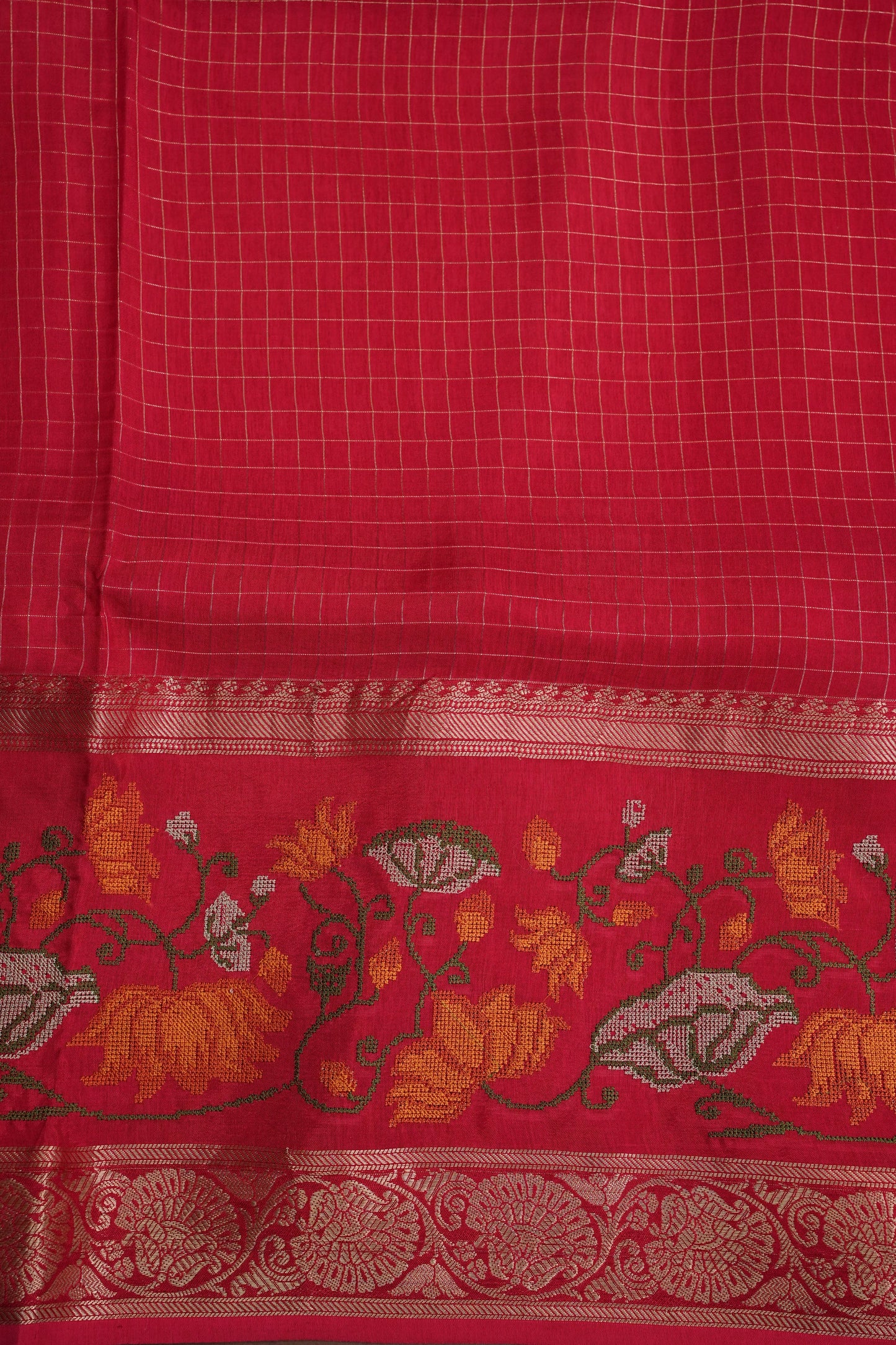 Crepe Silk Saree with Embroidered Border - Red