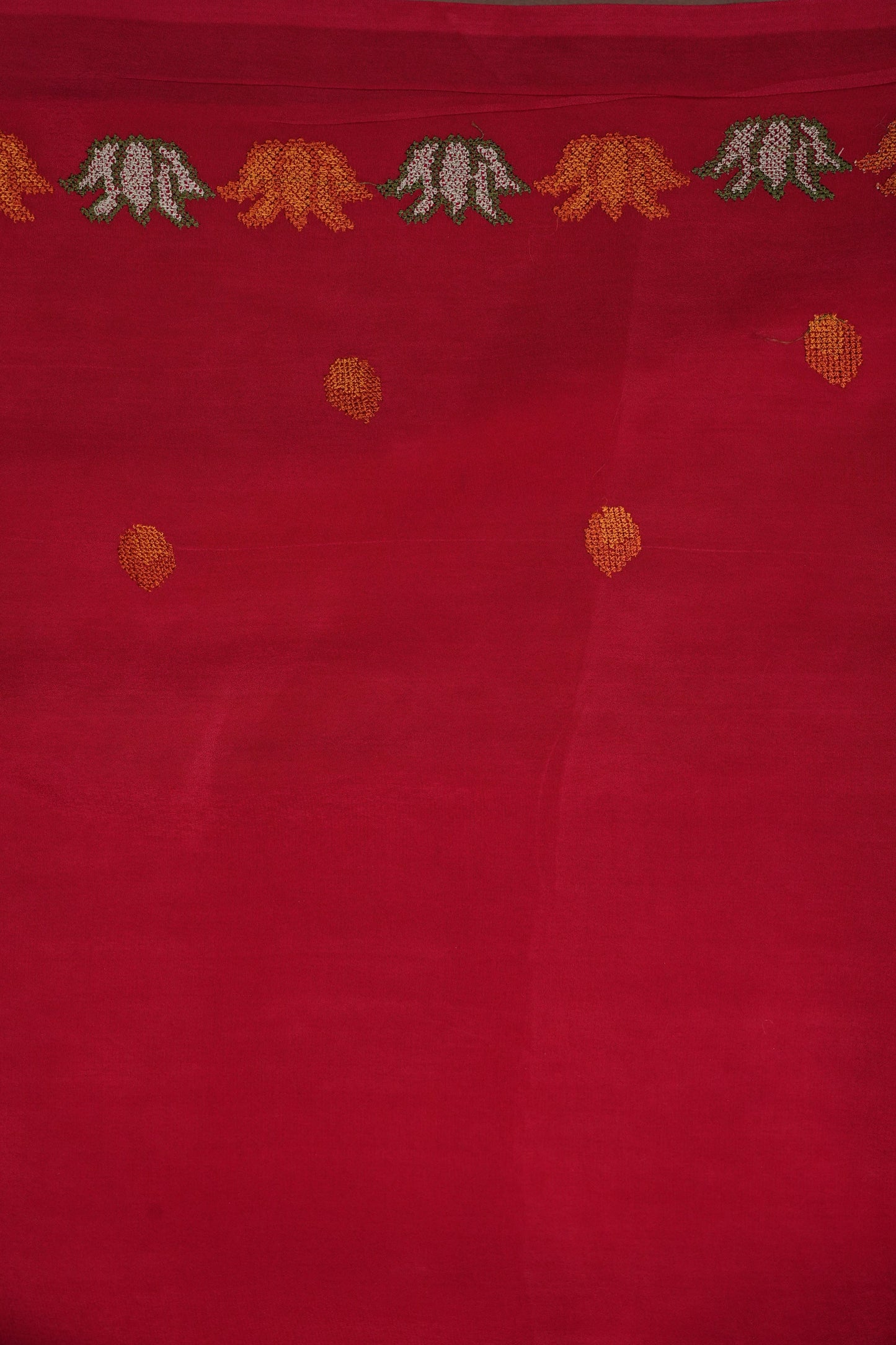 Crepe Silk Saree with Embroidered Border - Red