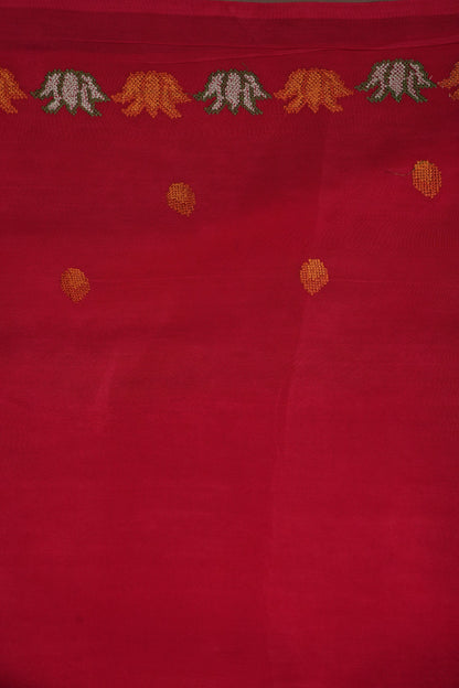 Crepe Silk Saree with Embroidered Border - Red