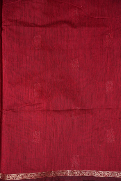 Maheshwari Silk Cotton Saree - Bottle Green & Red
