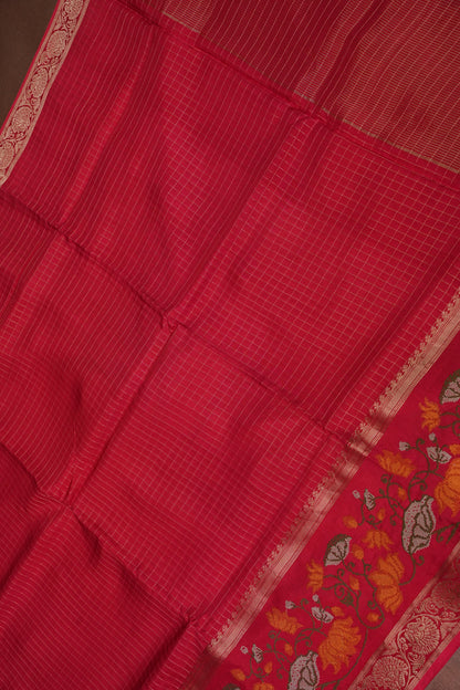 Crepe Silk Saree with Embroidered Border - Red