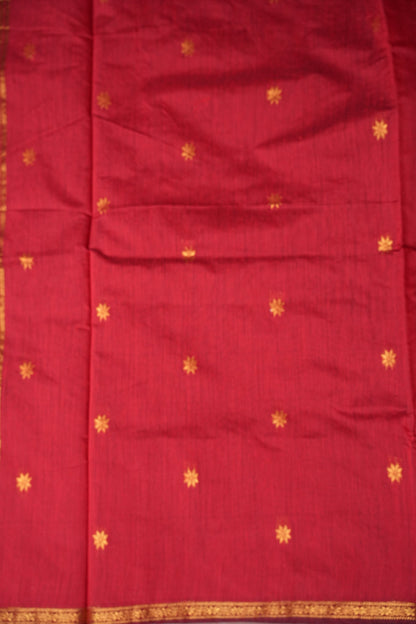 Maheshwari Silk Cotton Saree - Rama Green & Red