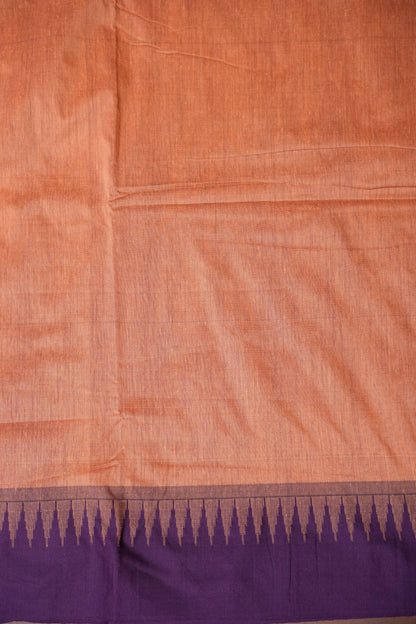 Temple Border Silk Cotton Saree - Peach and Purple