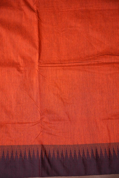 Temple Border Silk Cotton Saree - Orange and Maroon