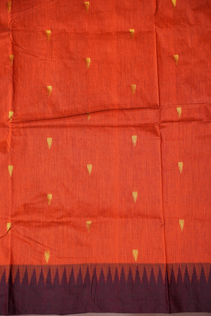 Temple Border Silk Cotton Saree - Orange and Maroon