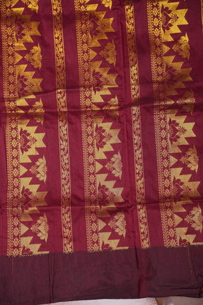 Temple Border Silk Cotton Saree - Orange and Maroon