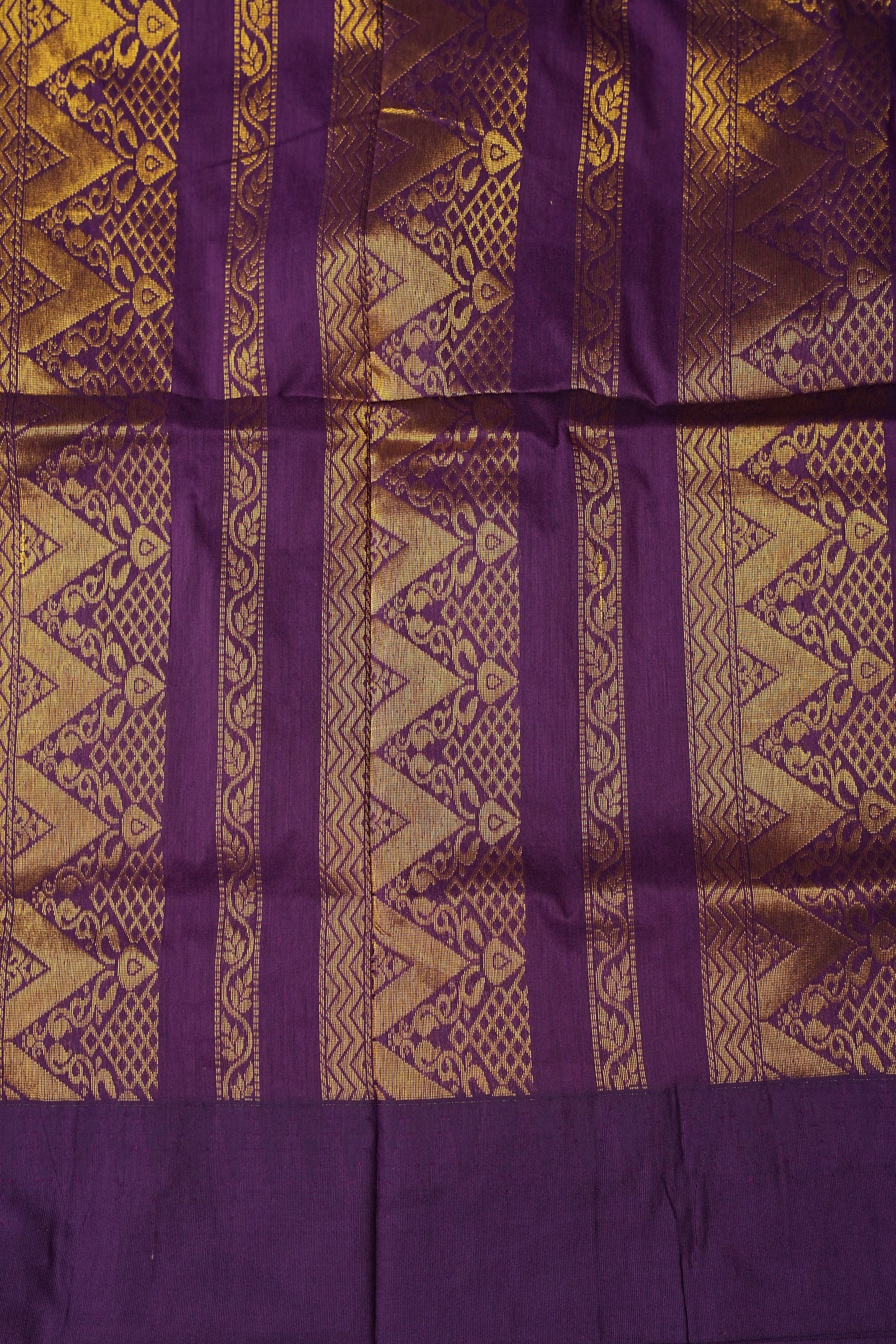 Temple Border Silk Cotton Saree - Mustard Yellow and Purple