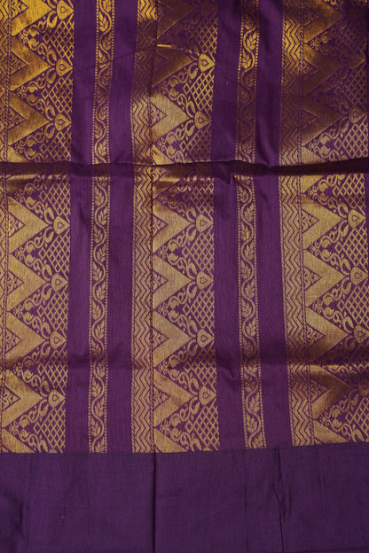 Temple Border Silk Cotton Saree - Mustard Yellow and Purple