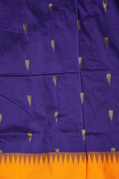 Temple Border Silk Cotton Saree - Royal Blue and Yellow
