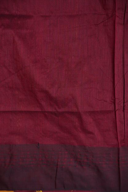 Temple Border Silk Cotton Saree - Mustard Yellow and Maroon