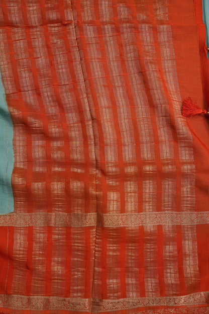 Crepe Silk Saree - Aqua Blue