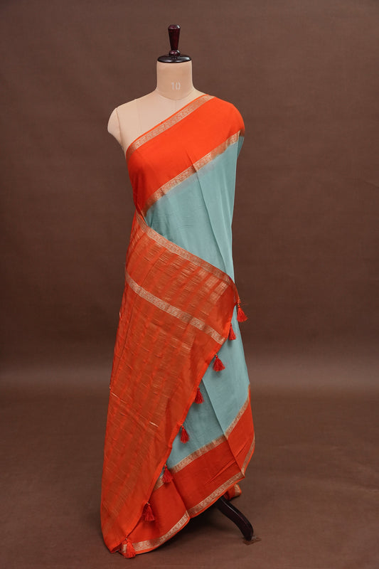 Crepe Silk Saree - Aqua Blue