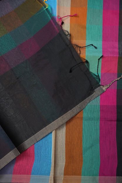 Checkered Cotton Saree - Black