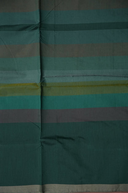 Checkered Cotton Saree - Bottle Green