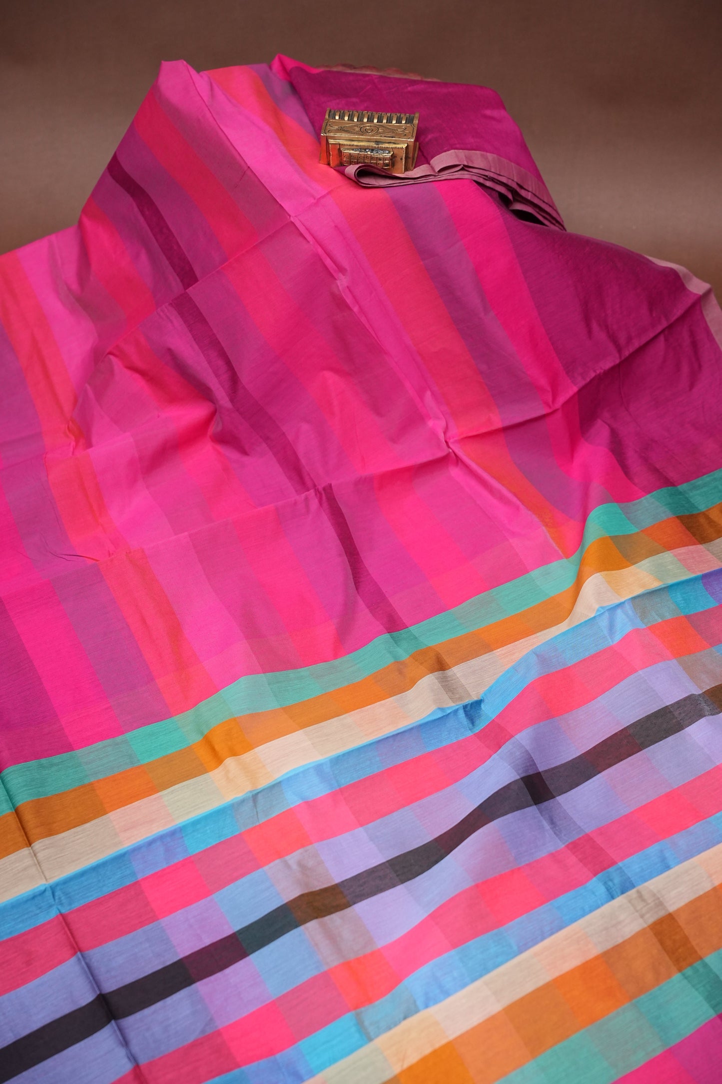 Checkered Cotton Saree - Pink