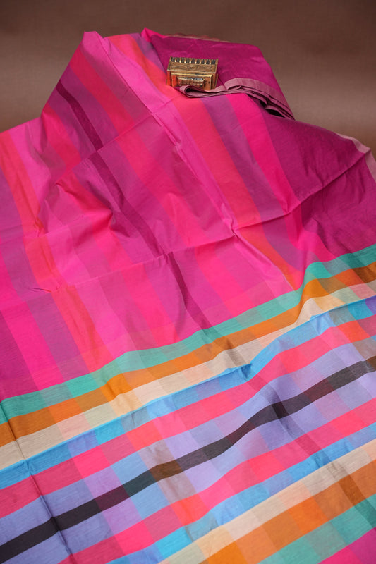 Checkered Cotton Saree - Pink
