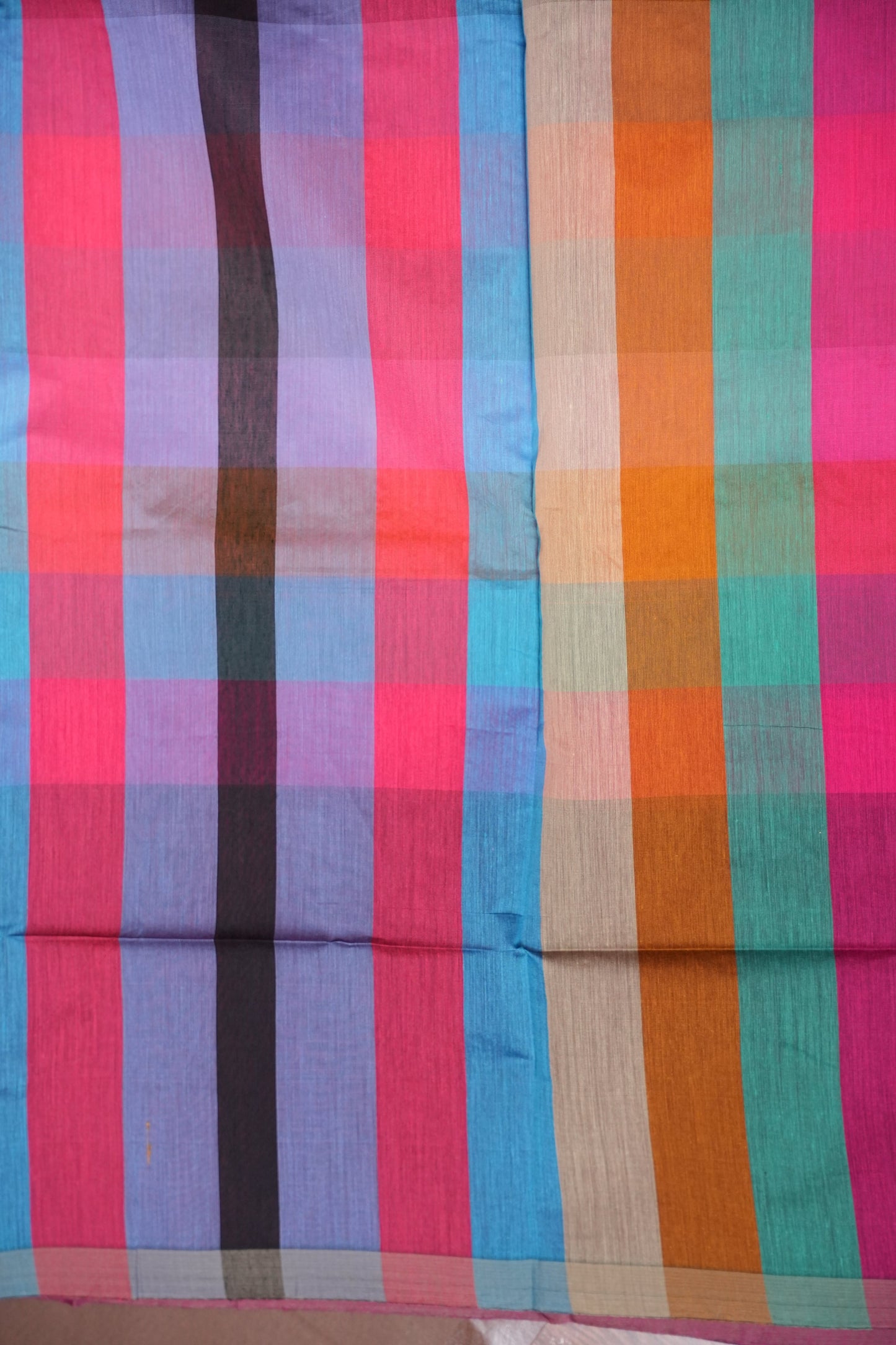 Checkered Cotton Saree - Pink