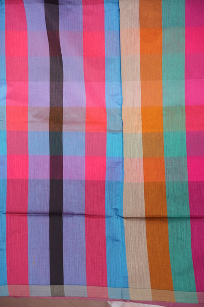 Checkered Cotton Saree - Pink