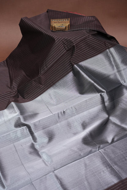 Tissued Silk Cotton Saree-Coffee and Silver