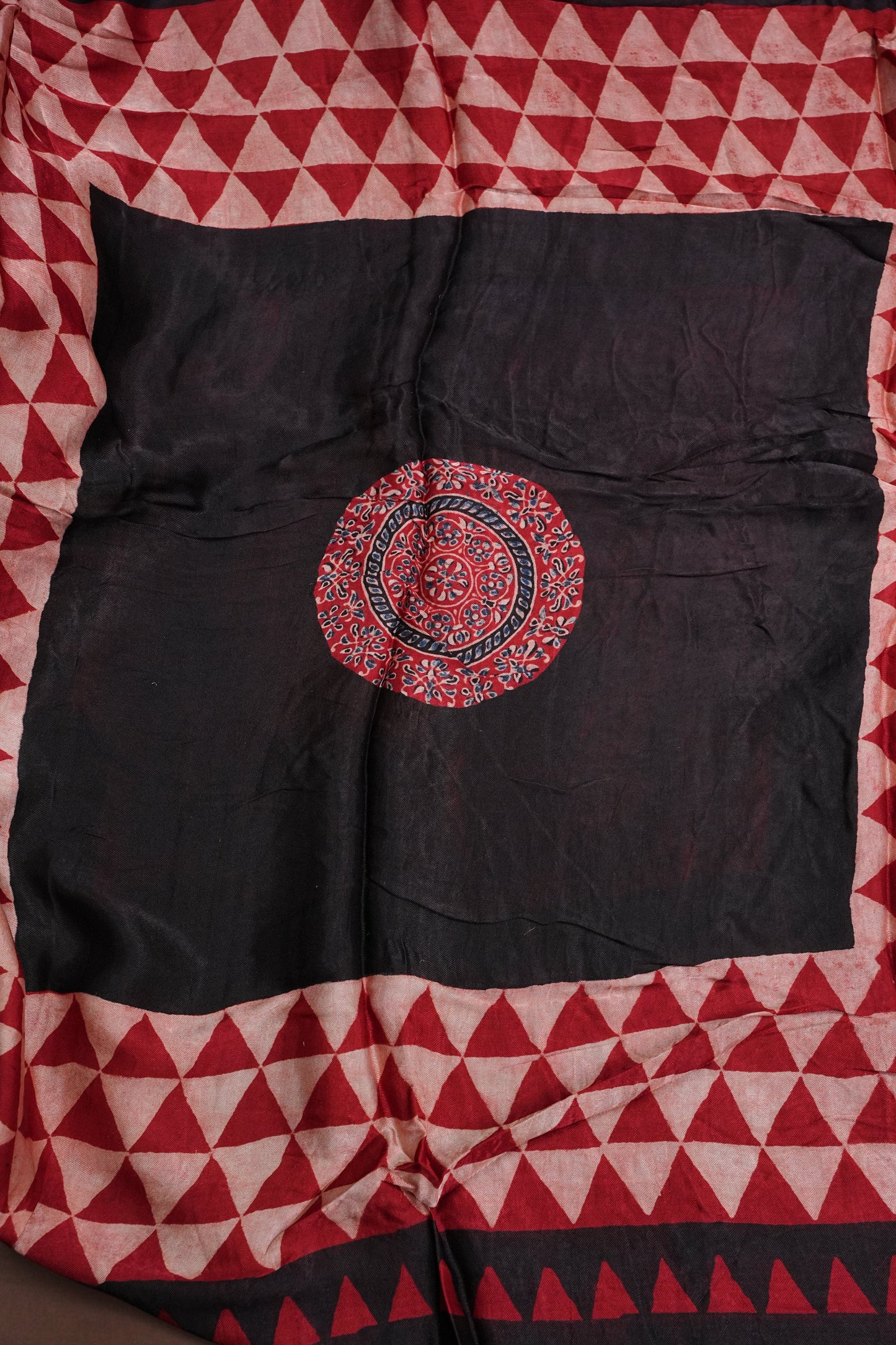Pure Modal Silk Saree With Block Prints – Deep Red