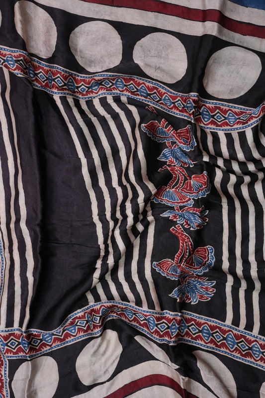 Pure Modal Silk With Block Prints Saree – Black