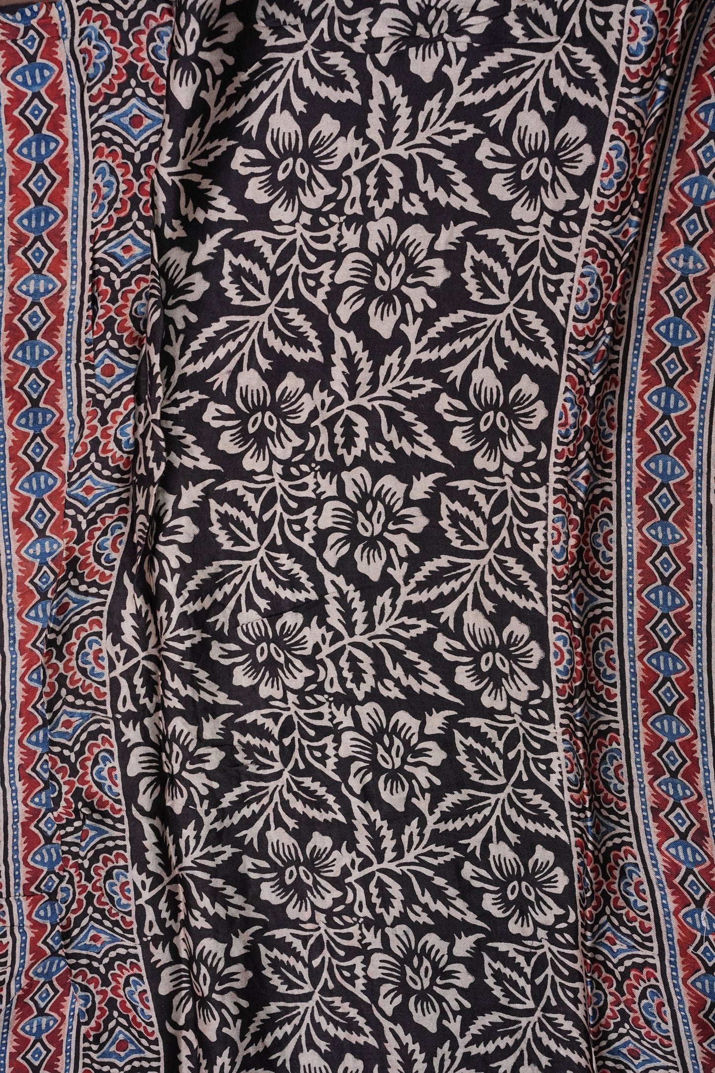 Pure Modal Silk With Block Prints Saree – Black