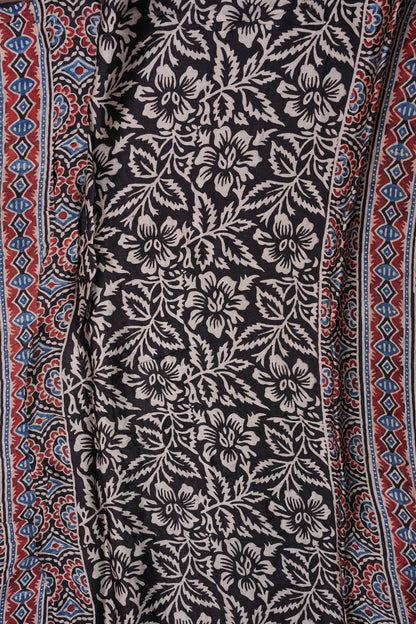 Pure Modal Silk With Block Prints Saree – Black
