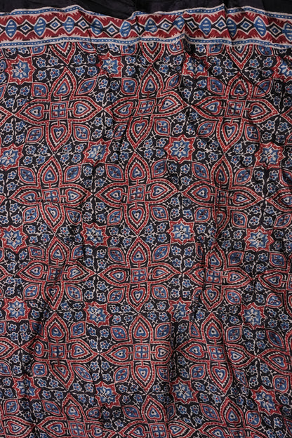 Pure Modal Silk With Block Prints Saree – Black