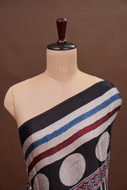 Pure Modal Silk With Block Prints Saree – Black