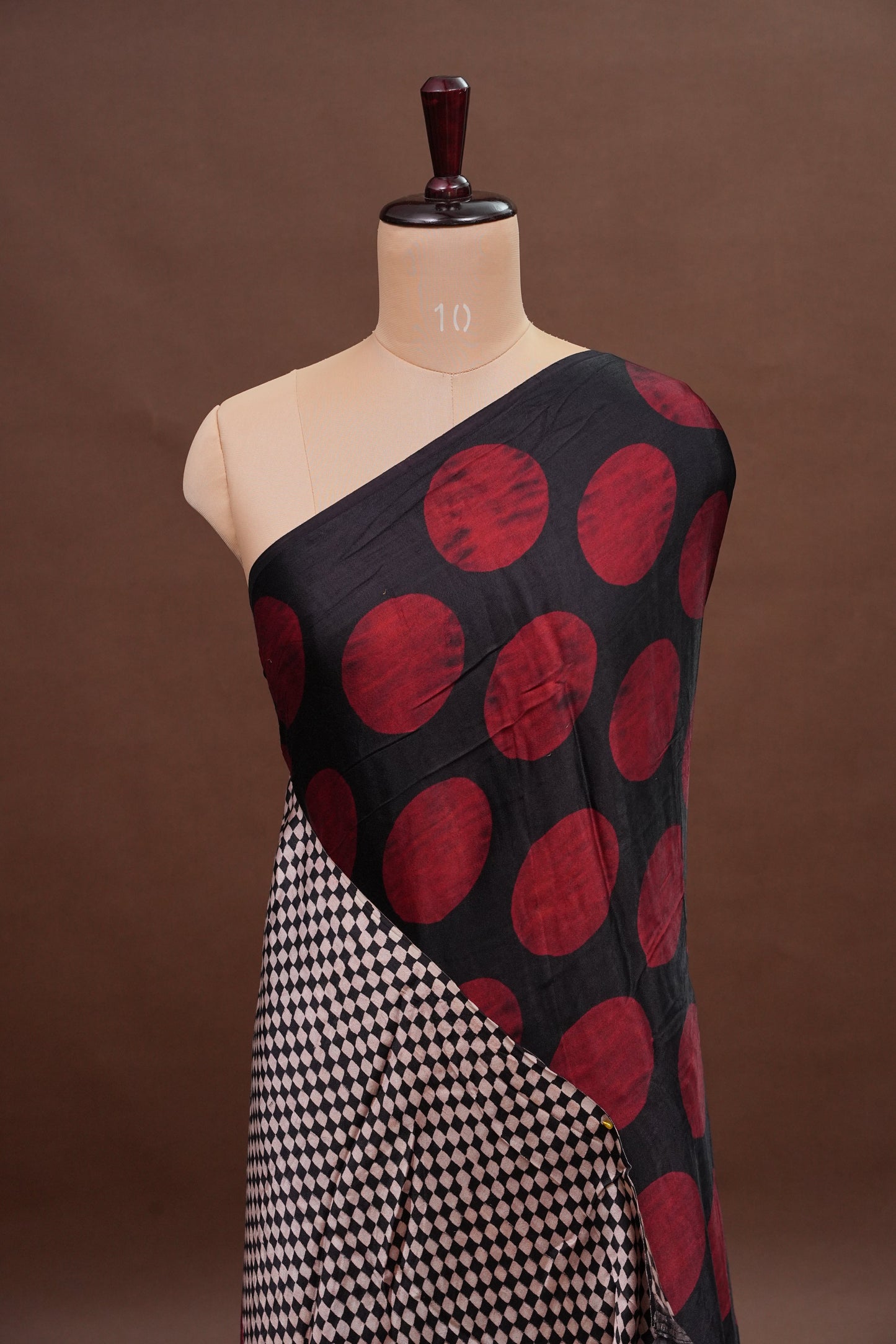 Pure Modal Silk Saree in Geometric Pattern – Black & Red