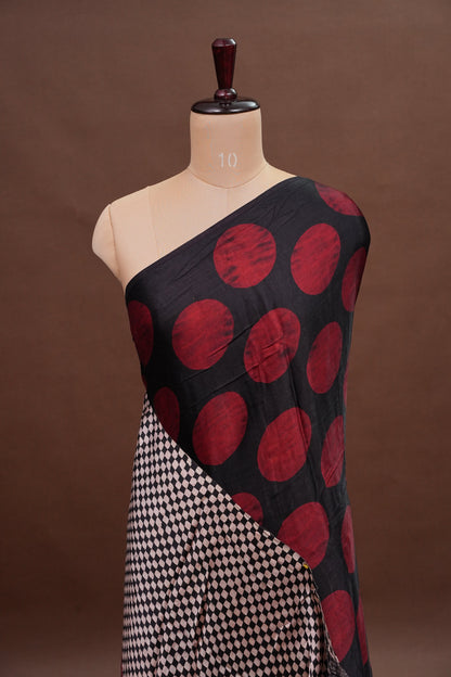 Pure Modal Silk Saree in Geometric Pattern – Black & Red