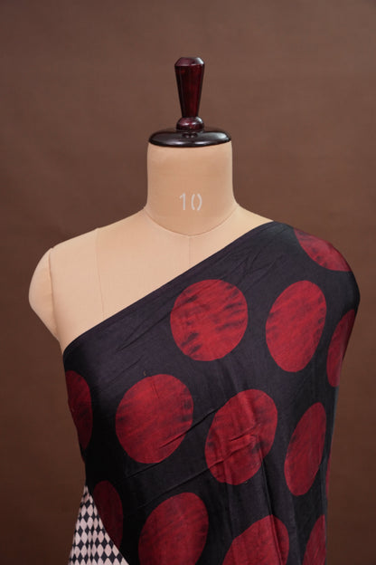 Pure Modal Silk Saree in Geometric Pattern – Black & Red