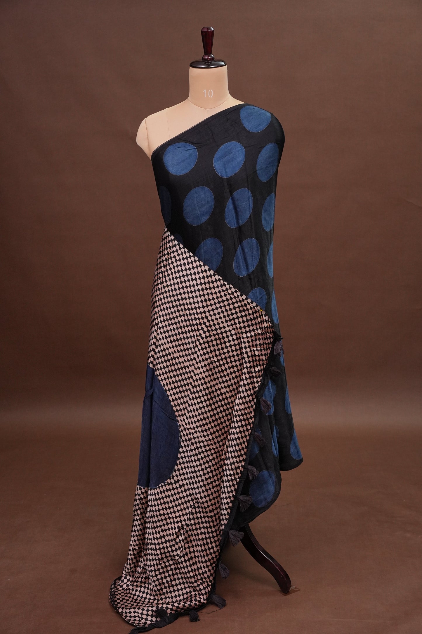 Pure Modal Silk Saree in Geometric Pattern - Black & Blue