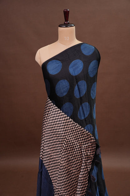 Pure Modal Silk Saree in Geometric Pattern - Black & Blue