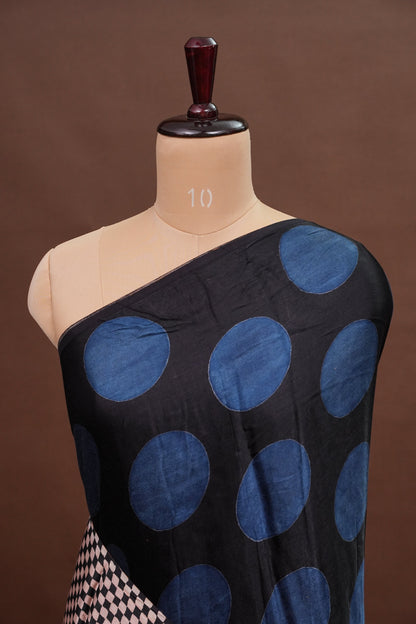 Pure Modal Silk Saree in Geometric Pattern - Black & Blue