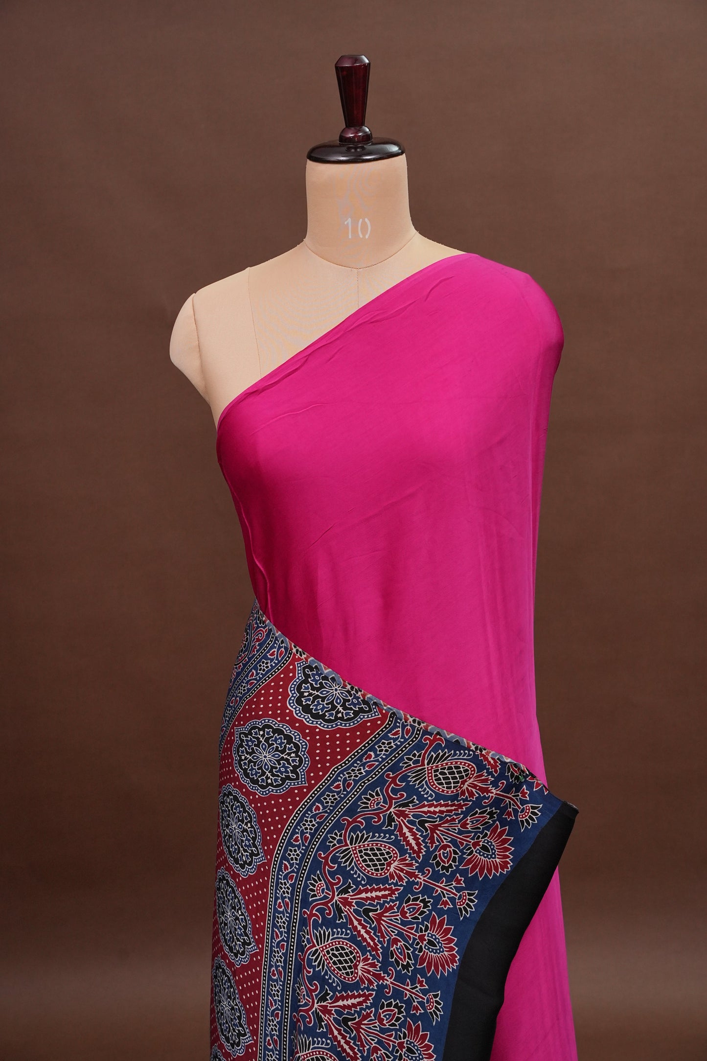 Pure Modal Silk Saree With Ajrakh Printed Pallu - Hot Pink